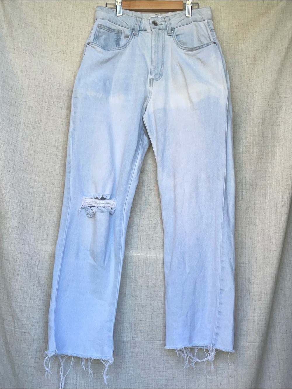 Cotton On 91 Size 4 Light Wash Raw Hem Straight Leg Denim Jeans Stretch